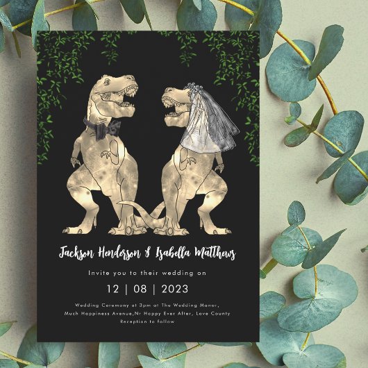 Invitation Dinosaur Theme Black and White Wedding