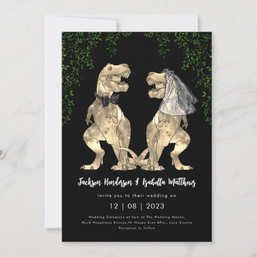 Invitation Dinosaur Theme Black and White Wedding (Devant)
