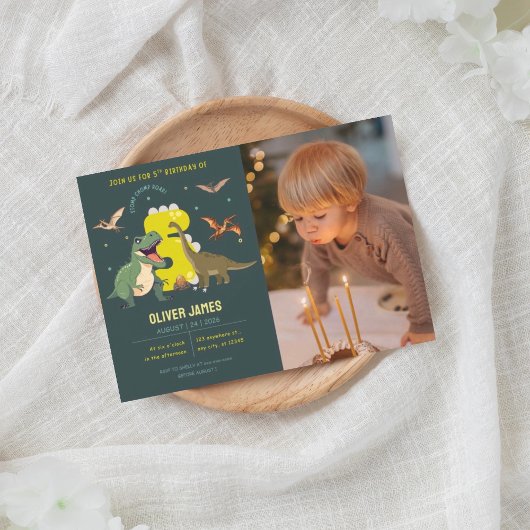 Invitation Dinosaur theme boy 5th birthday 