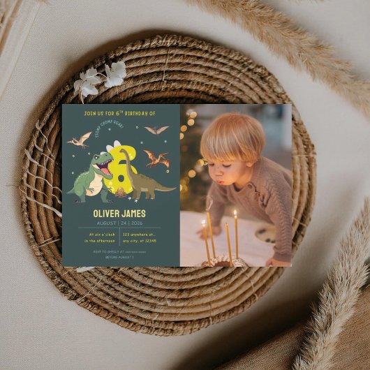 Invitation Dinosaur theme boy 6th birthday 