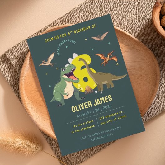 Invitation Dinosaur theme boy 6th birthday 