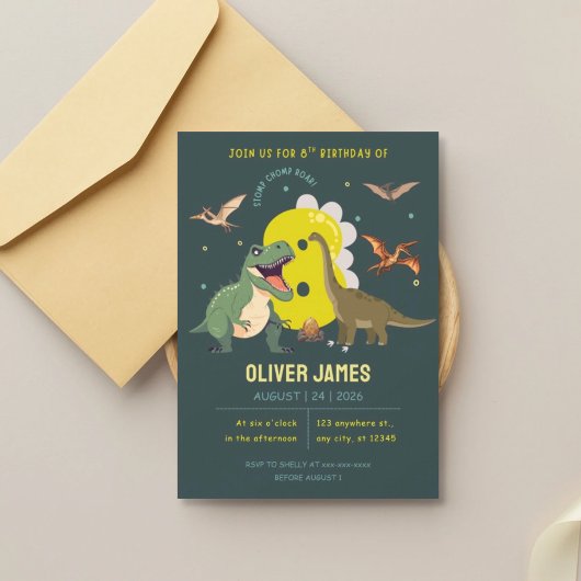 Invitation Dinosaur theme boy 8th birthday 
