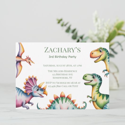 Invitation Dinosaur Theme Boy Birthday Party (Debout devant)