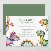 Invitation Dinosaur Theme Boy Birthday Party (Devant / Derrière)