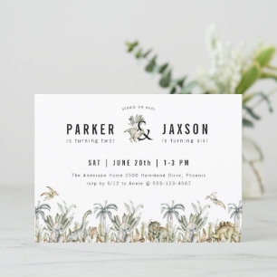 Invitation Dinosaur Thème de fête d'anniversaire conjointe
