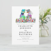 Invitation Dinosaur Thème Fleur sauvage coloré Mariage (Debout devant)