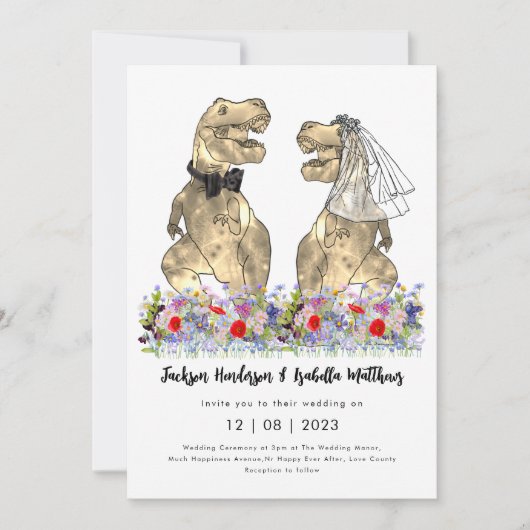 Invitation Dinosaur thème Fleur sauvage Mariage  (Devant)
