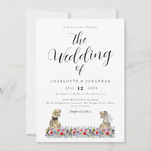 Invitation Dinosaur Thème Fleur sauvage Mariage (Devant)