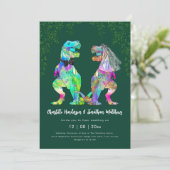 Invitation Dinosaur theme Green Wedding QR Code (Debout devant)