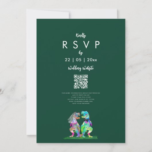 Invitation Dinosaur theme Green Wedding QR Code (Dos)