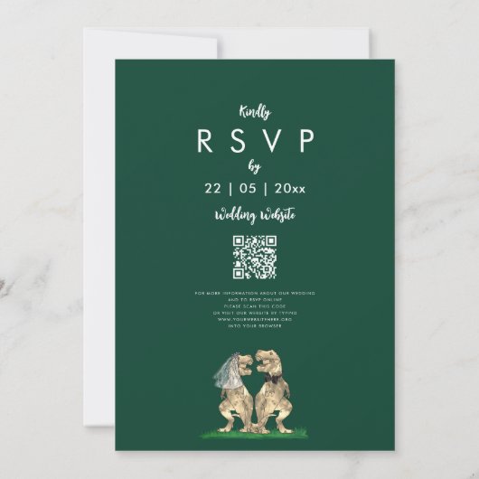 Invitation Dinosaur theme Green Wedding QR Code (Dos)