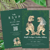 Invitation Dinosaur theme Green Wedding QR Code