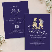 Invitation Dinosaur Thème Mariage Marine Bleu Blanc QR Code