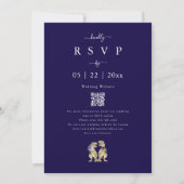 Invitation Dinosaur Thème Mariage Marine Bleu QR Code (Dos)
