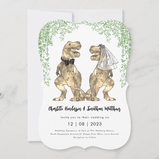Invitation Dinosaur Thème Mariage QR Code (Devant)