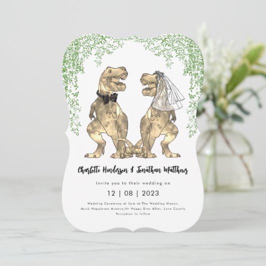 Invitation Dinosaur Thème Mariage QR Code (Debout devant)