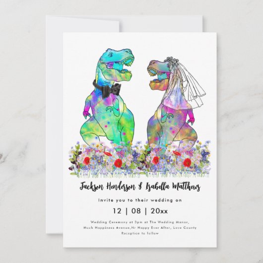 Invitation Dinosaur Thème Mariage QR Code (Devant)