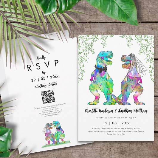 Invitation Dinosaur Thème Mariage QR Code