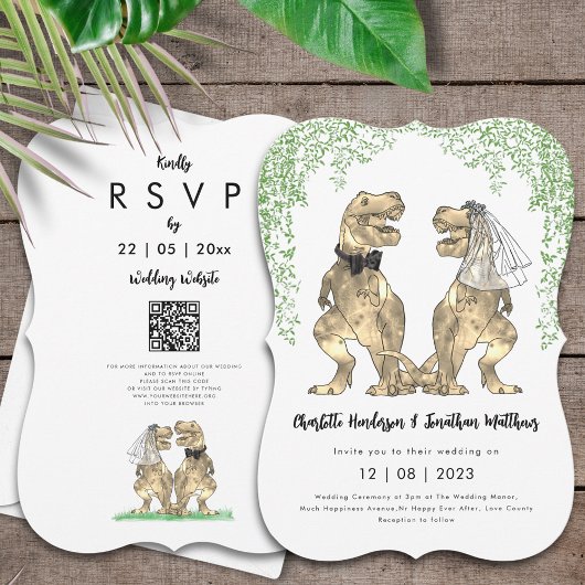 Invitation Dinosaur Thème Mariage QR Code