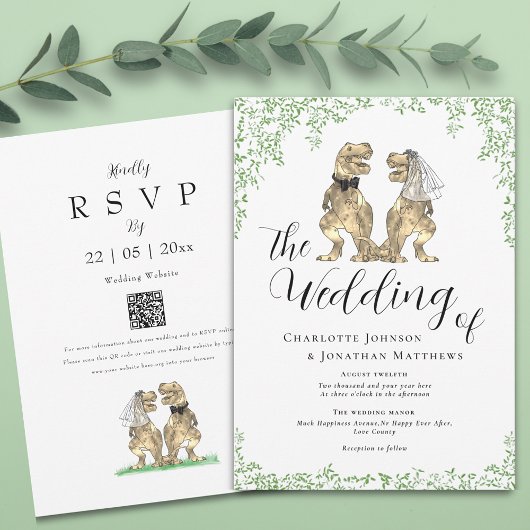 Invitation Dinosaur Thème Mariage QR Code