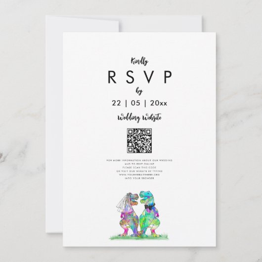 Invitation Dinosaur Thème Mariage QR Code (Dos)