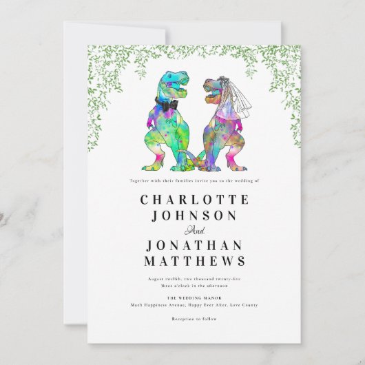 Invitation Dinosaur Thème Mariage QR Code (Devant)