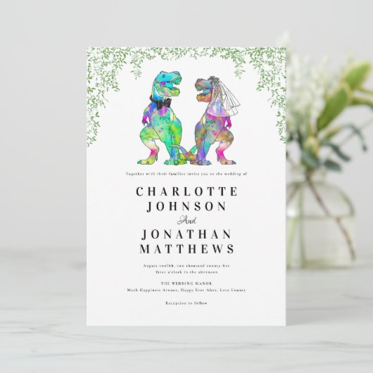 Invitation Dinosaur Thème Mariage QR Code (Debout devant)