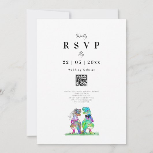 Invitation Dinosaur Thème Mariage QR Code (Dos)