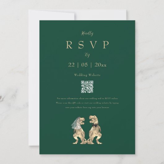 Invitation Dinosaur Thème Mariage Vert (Dos)