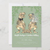 Invitation Dinosaur theme Sage Green Wedding QR Code (Devant)