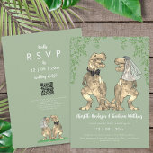 Invitation Dinosaur theme Sage Green Wedding QR Code