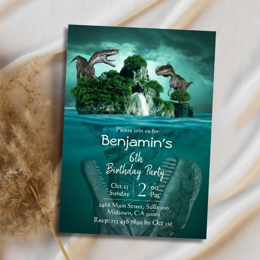 Invitation Dinosaur thème simple moderne 6e anniversaire