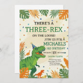 Invitation Dinosaur Three-Rex Boy's 3rd Birthday Party (Devant / Derrière)