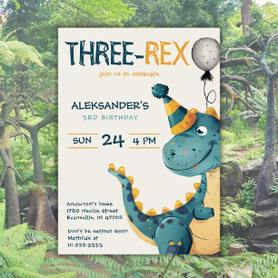 Invitation Dinosaur Trex Trois Rex 3e fête d'anniversaire