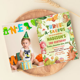 Invitation Dinosaur Trois-A-Saurus 3e anniversaire Photo