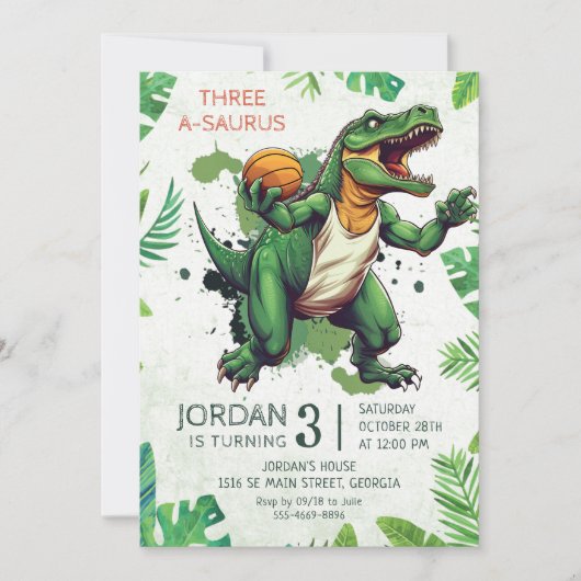 Invitation Dinosaur Trois-A-Saurus 3e fête d'anniversaire (Devant)