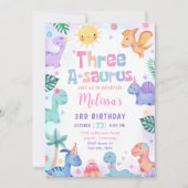 Invitation Dinosaur Trois-A-Saurus 3e fête d'anniversaire (Devant)