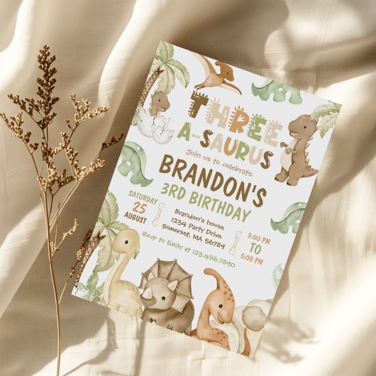 Invitation Dinosaur Trois-A-Saurus 3e fête d'anniversaire