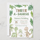 Invitation Dinosaur Trois-A-Saurus 3e fête d'anniversaire (Devant)