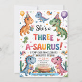 Invitation Dinosaur Trois A-Saurus 3e fête d'anniversaire T-R (Devant)