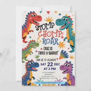 Invitation Dinosaur Trois A-Saurus 3e fête d'anniversaire T-R