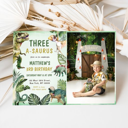 Invitation Dinosaur Trois-A-Saurus 3ème anniversaire de fête 