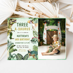 Invitation Dinosaur Trois-A-Saurus 3ème anniversaire de fête 