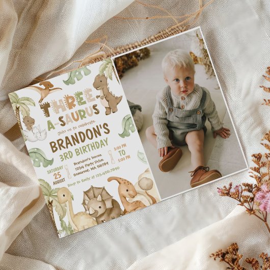 Invitation Dinosaur Trois-A-Saurus 3ème anniversaire de fête 