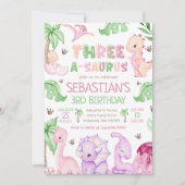 Invitation Dinosaur Trois-A-Saurus Fille 3e fête d'anniversai (Devant)