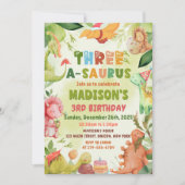 Invitation Dinosaur Trois-A-Saurus Vert 3e anniversaire (Devant)