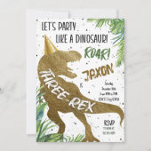 Invitation Dinosaur Trois Rex 3e Anniversaire fête T-Rex (Devant)