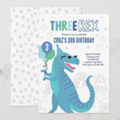 Invitation Dinosaur Trois Rex 3e Anniversaire fête T-Rex (Devant / Derrière)