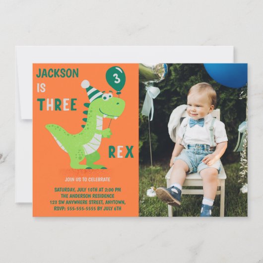 Invitation Dinosaur Trois Rex 3e Anniversaire Photo Invitatio (Devant)