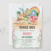 Invitation Dinosaur Trois Rex 3e fête d'anniversaire (Devant)